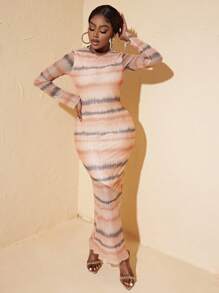 Zolique Striped Backless Mermaid Hem Dress Maxi Women Outfit - Multicolor - View 3