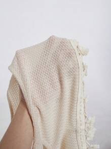 SHEIN VCAY 流蘇邊華夫格編織背心上衣 - 米色 - 查看 7