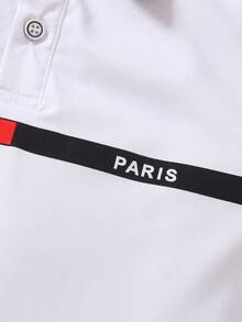 SHEIN 男童春夏季休閒色塊短袖Polo衫，百搭風格 - 白色 - 查看 5