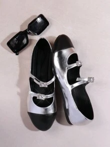 SHUZIA 女士色塊鑲鑽平底鞋 - 銀色 - 查看 2