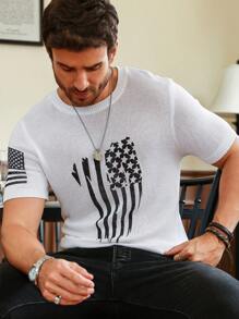 Manfinity LEGND Men's American Flag Pattern Short Sleeve Knit Top