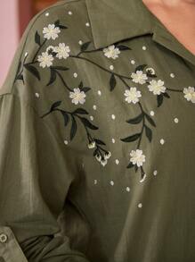 Seusyu Women's Floral Embroidery Long Sleeve Shirt