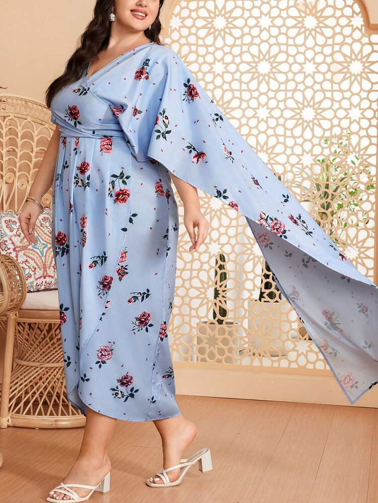 Plus Size Women's Floral Print Short Sleeve Dress