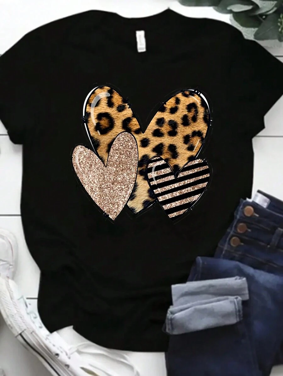 女士心形印花短袖t恤