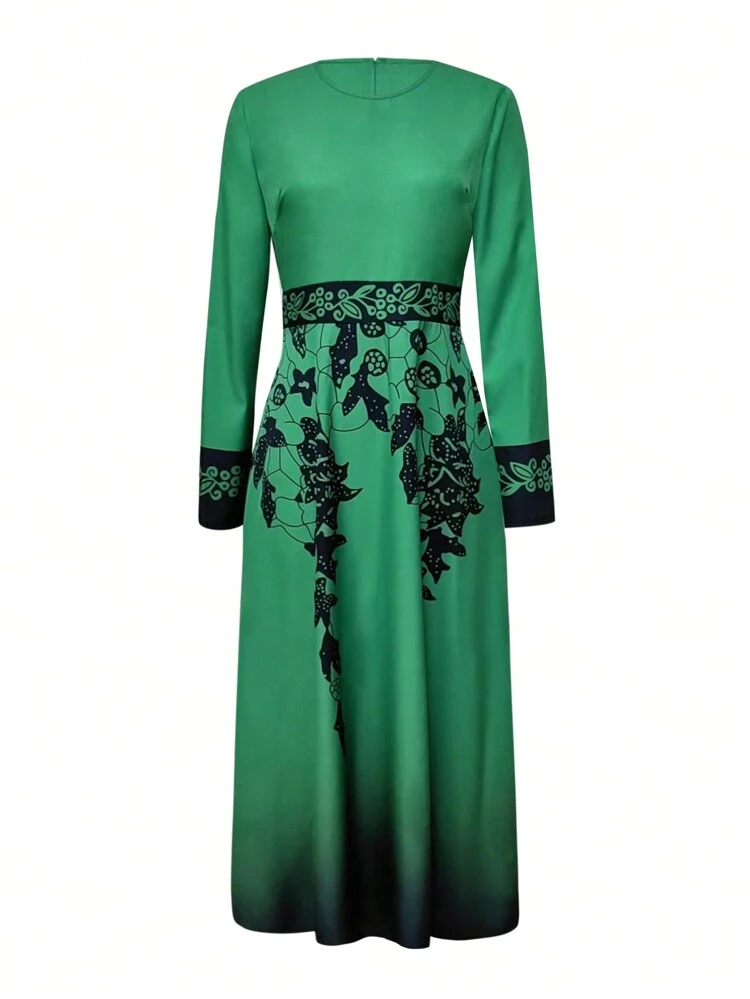 Gradient Flower Pattern Dress Fall Cloth For Women