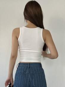 DAZY Camiseta de tirantes ajustada y corta de unicolor para mujer, para verano