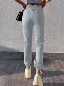 EURMUSE Quần bó sát túi xéo có dây rút - Xám - Xem 2