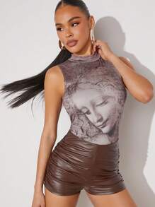 Hauture Body Con Cuello Alto Y Gráfico De Cara - Multicolor - Ver 5