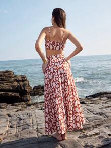 Anewsta Square Neck Floral Print Crop Top