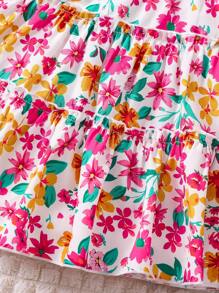 SHEIN Young Girl's Elastic Waist Floral Printed Asymmetrical Skirt With Ruffled Hem,Holiday,Summer,Travel - Multicolor - View 5