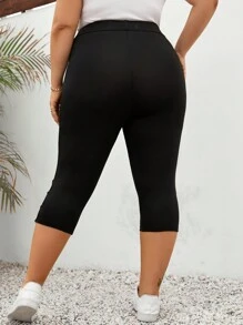 SHEIN LUNE Black 7-Point Leggings With Cutout Details For Women, Stretchy High-Waisted Leggings, Suitable For Sports, Casual And Fashion Wear