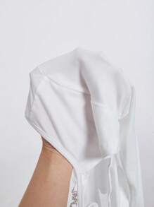 SHEIN ICON 春季白色深v領束縛開背短袖上衣 - 白色 - 查看 6