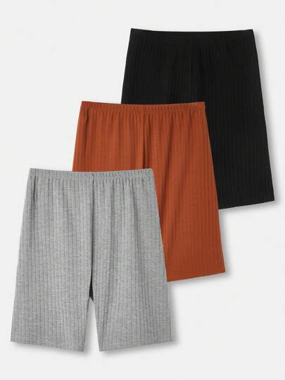 SHEIN LUNE 女性實色肋紋短褲襪