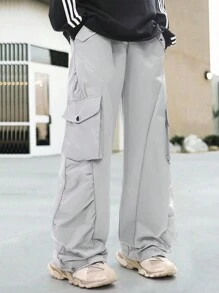 Manfinity Roghcode Men'S Side Cargo Pocket Wide Leg Pants - Light Grey - View 3