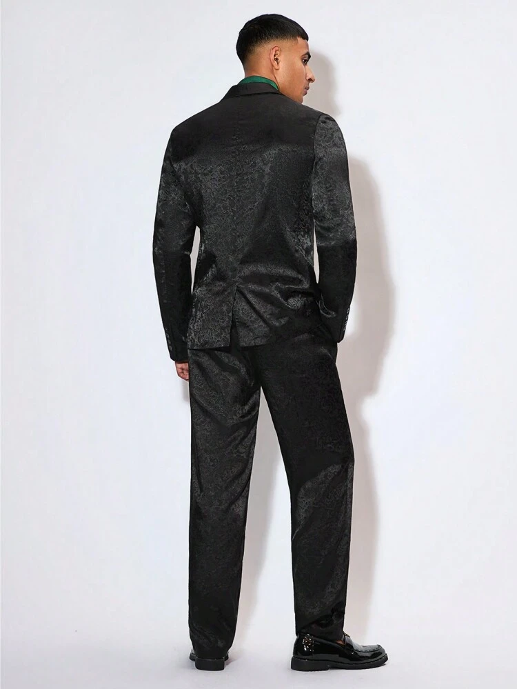 Men's Floral Jacquard Suit, Jacket And Pants Set For Festive Occasions Like Weddings And Parties