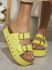 SHUZIA 時尚女士楔跟厚底涼鞋,多種風格可搭配 - 青檸色 - 查看 2