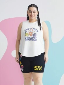 Mr Men Little Miss X SHEIN Plus Cartoon en letter grafisch Gebogen zoom Tank tops