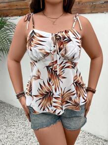 SHEIN Clasi Plus Size Plant Printed Tie Shoulder Cami Top - Multicolor - View 4