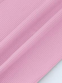 SHEIN LUNE 女士純色肋紋喇叭褲,適用於休閒場合 - 粉色 - 查看 6