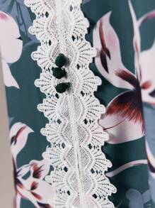 Al Najma 大尺碼花卉印花拼布和蕾絲阿拉伯服裝 - 彩色 - 查看 7