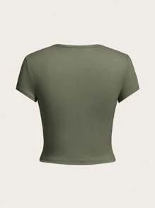 SHEIN EZwear Women T-Shirts Ditambal Plain Casual - MultiWarna - View 3