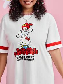 HELLO KITTY AND FRIENDS | SHEIN Plus Size Summer Drop Shoulder Cartoon Letter Pattern T-Shirt Dress - White - View 3