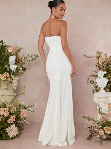 SHEIN Unity 亮片蝴蝶结筒形鱼尾下摆连衣裙 - 白色 - 查看 2