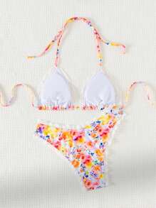 Swim Mod Women's Floral Print Halter Neck Two-Piece Bikini Set Summer Beach - Multicolor - View 2