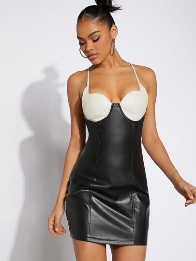 Hauture Women's Colorblock Spaghetti Strap Dress