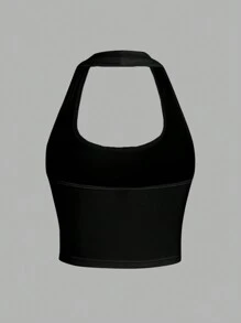 SHEIN EZwear 女士休闲系带无袖修身吊带背心，适合夏季，蝴蝶结装饰 - 黑色 - 查看 2