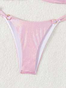 Swim Mod Conjunto de bikini de dos piezas brillante para playa de verano - Rosa - Ver 3