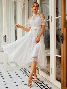 Vestido Formal Para Fiesta De Coctel De Encaje Para Mujer - Blanco - Ver 4
