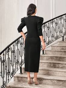 Modelyn 宝石装饰修身收腰连衣裙两件套 - 黑色 - 查看 2