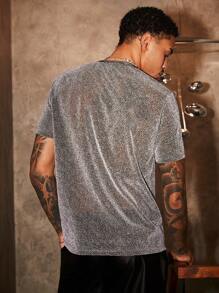 Manfinity VCAY 男士針織休閒閃爍修身短袖t恤 - 灰色 - 查看 2