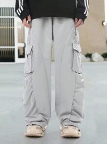 Manfinity Roghcode Men'S Side Cargo Pocket Wide Leg Pants - Light Grey - View 4