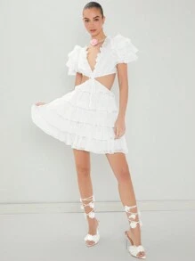 Enchnt Vestido Sin Mangas Para Mujer Con Diseño De Cintura De Hueco Y Dobladillo Escalonado