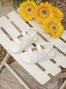 兒童白色鑲嵌快速穿脫式時尚空心涼鞋