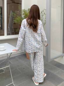 DAZY 可爱兔子印花睡衣套装 白色套装 - 白色 - 查看 2