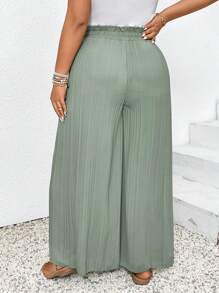 SHEIN Frenchy 大尺碼高腰彈性壓褶寬褲 - 綠色 - 查看 2
