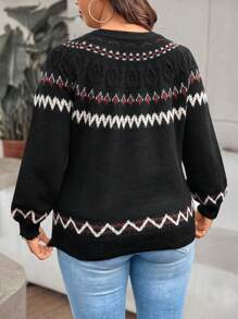 Calvaya Áo len chui đầu họa tiết hình học jacquard cỡ lớn dành cho nữ, thích hợp mặc mùa thu đông. - màu đen - Xem 2