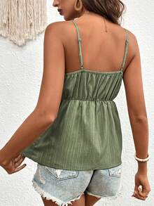 SHEIN Frenchy Họa Tiết Vải Nếp Nhăn Eo Thắt Dây Yếm Top - màu xanh lá - Xem 2