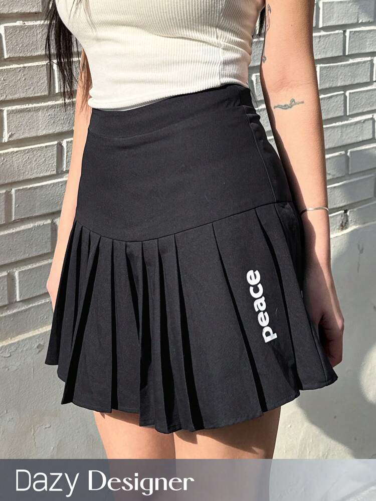 Women's Pleated Alphabet Printed Skirt Fall Skirts