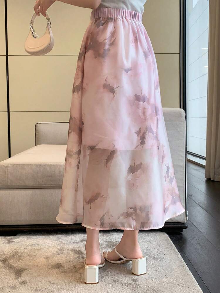 Women's Sheer Floral Design Skirt With Fashionable Look Fall Skirts