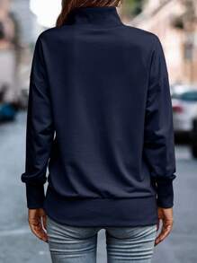 SHEIN LUNE Sudadera con bolsillo tipo canguro, manga larga y cierre de botones hasta la mitad - Azul Marino - Ver 2