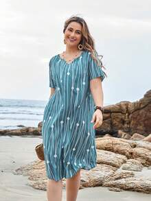 EMERY ROSE Kích thước lớn Của phụ nữ Chấm bi , Sợi dây & Họa tiết Hình học Cổ áo có khía Đầm Với Tròn Cho mùa hè - Nhiều màu - Xem 5