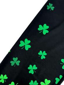 SHEIN LUNE Của phụ nữ Eo đàn hồi Cỏ ba lá Mẫu Xà cạp - màu đen - Xem 5