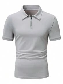 Manfinity Hypemode 男士短袖半拉鍊 Polo 衫 - 灰色 - 查看 3