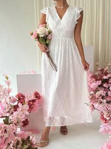 Chiquease 女士 V 领盖袖蕾丝连衣裙 - 白色 - 查看 1