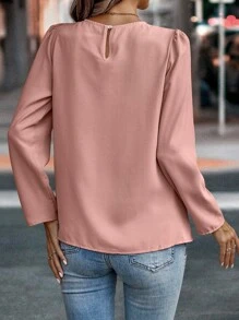EMERY ROSE Solid Plicated Detail Puff Sleeve Blouse Fall Cloth For Women - Pink - View 2