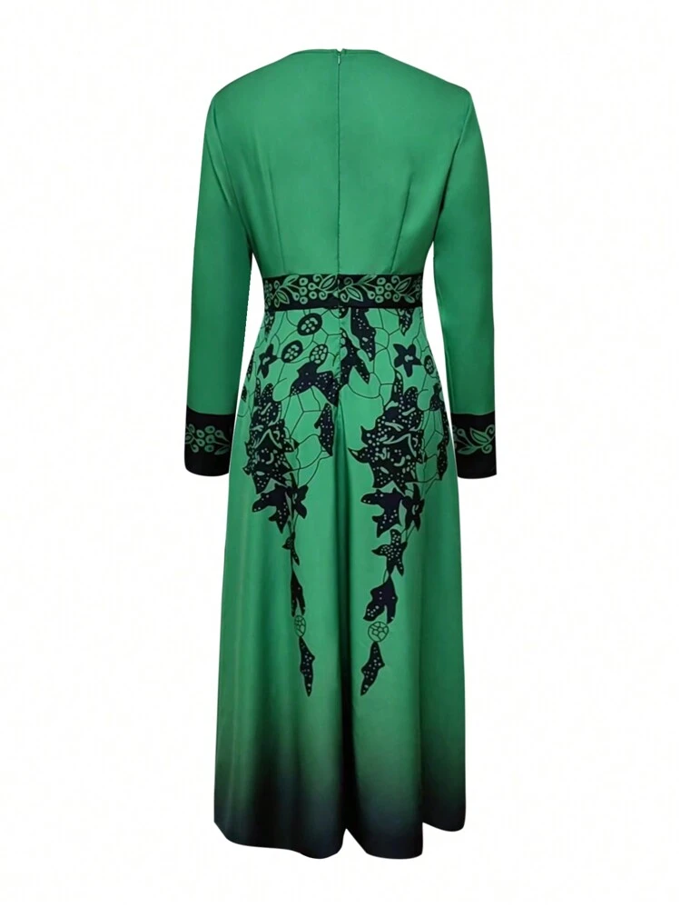 Gradient Flower Pattern Dress Fall Cloth For Women